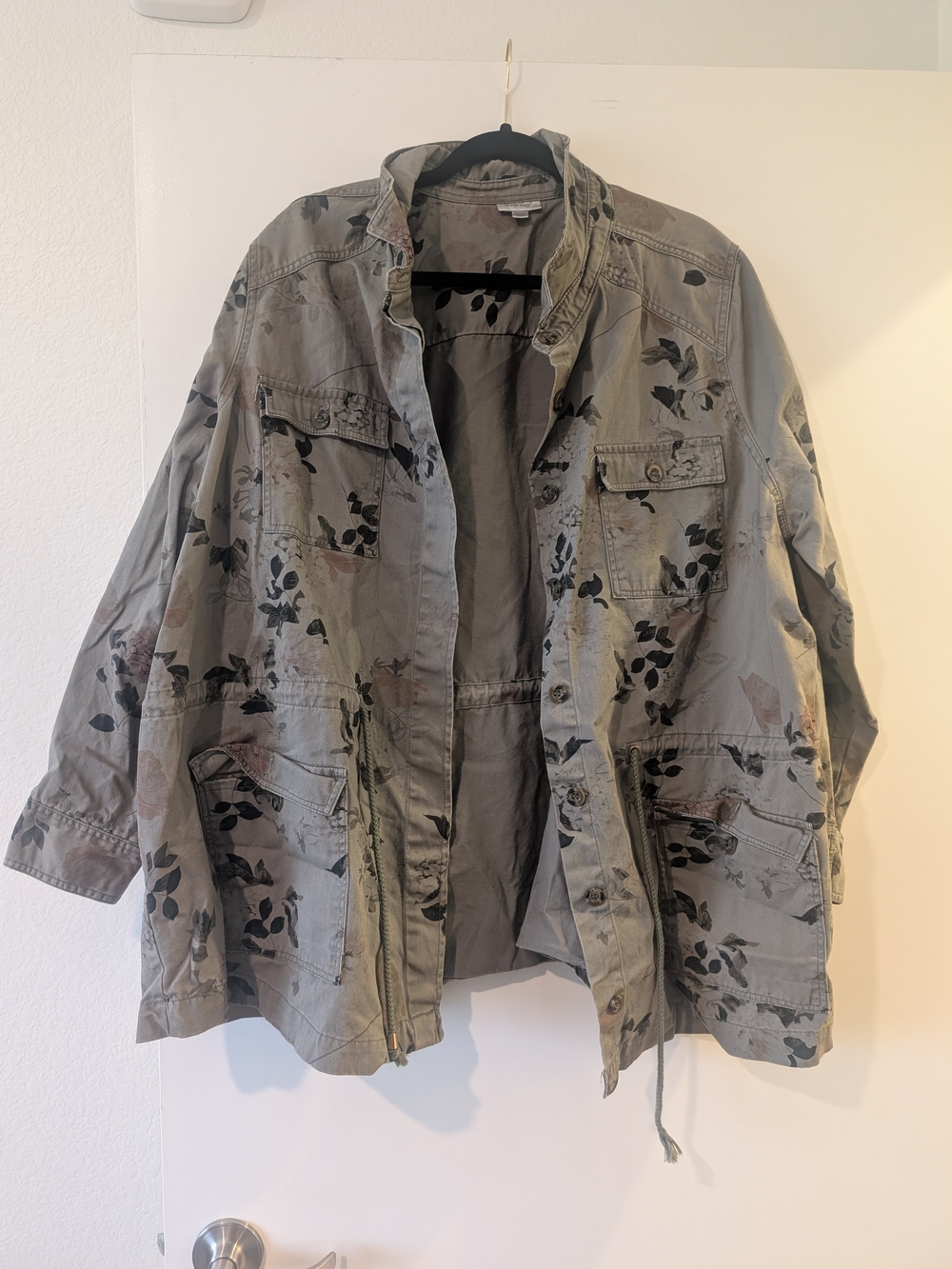 Avenue Olive Green Floral-Print Utility Jacket